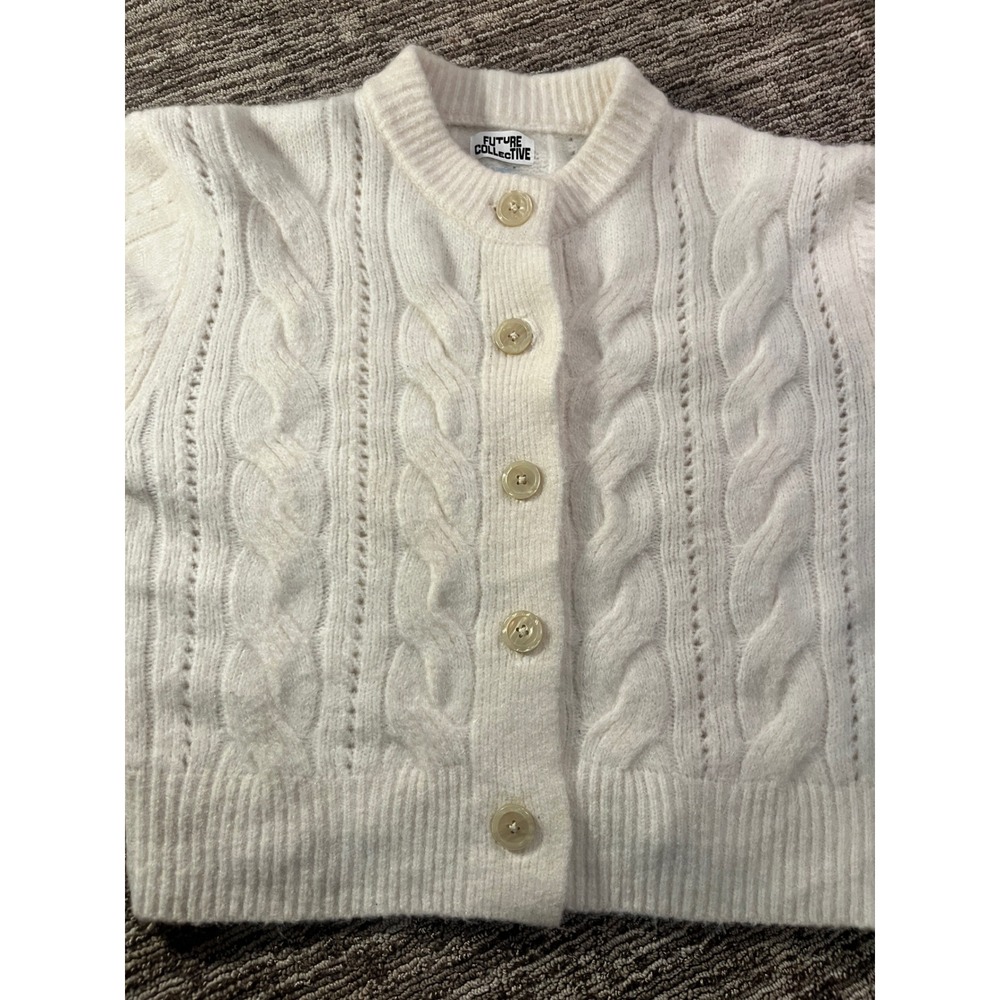 Future Collective Reese Blutstein Cream Cable Knit Mohair Blend Cardigan XS